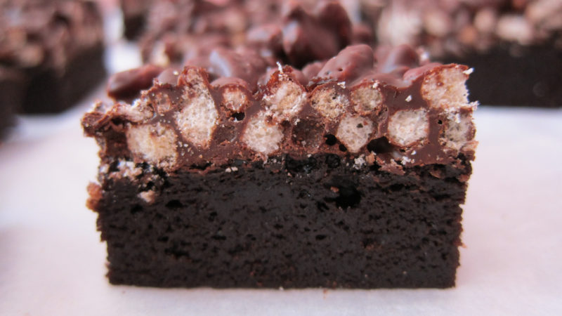 salted crunch dark chocolate brownie